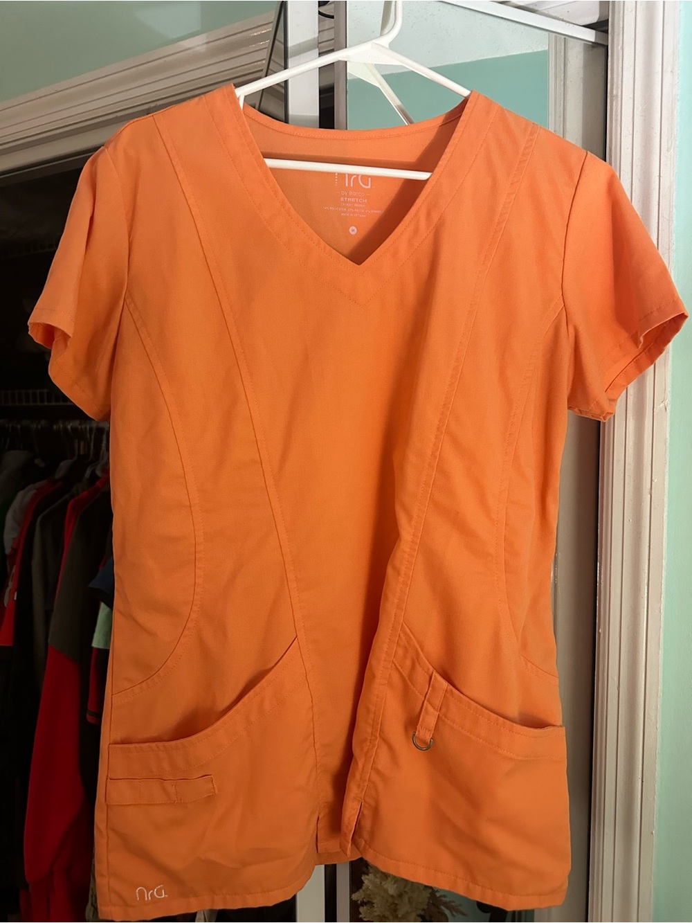 Barco Orange V-Neck Short Sleeve Scrub Top